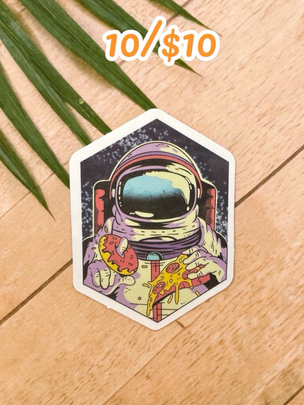 Astronaut Pizza & Donut Sticker Funny Space Food Vinyl Decal Retro Cosmic Humor